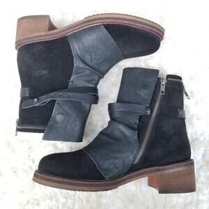 Black Moto Boots Diba True Copper Tail Size 8 Suede Leather Distressed Biker